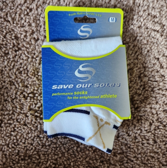 Save our Soles socks white w print over ankle sz medium athlete made in USA NWT - Picture 7 of 7